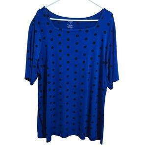 East 5th Women's 1X Polka Dot Pullover Over Blouse Blue/Black Career Casual